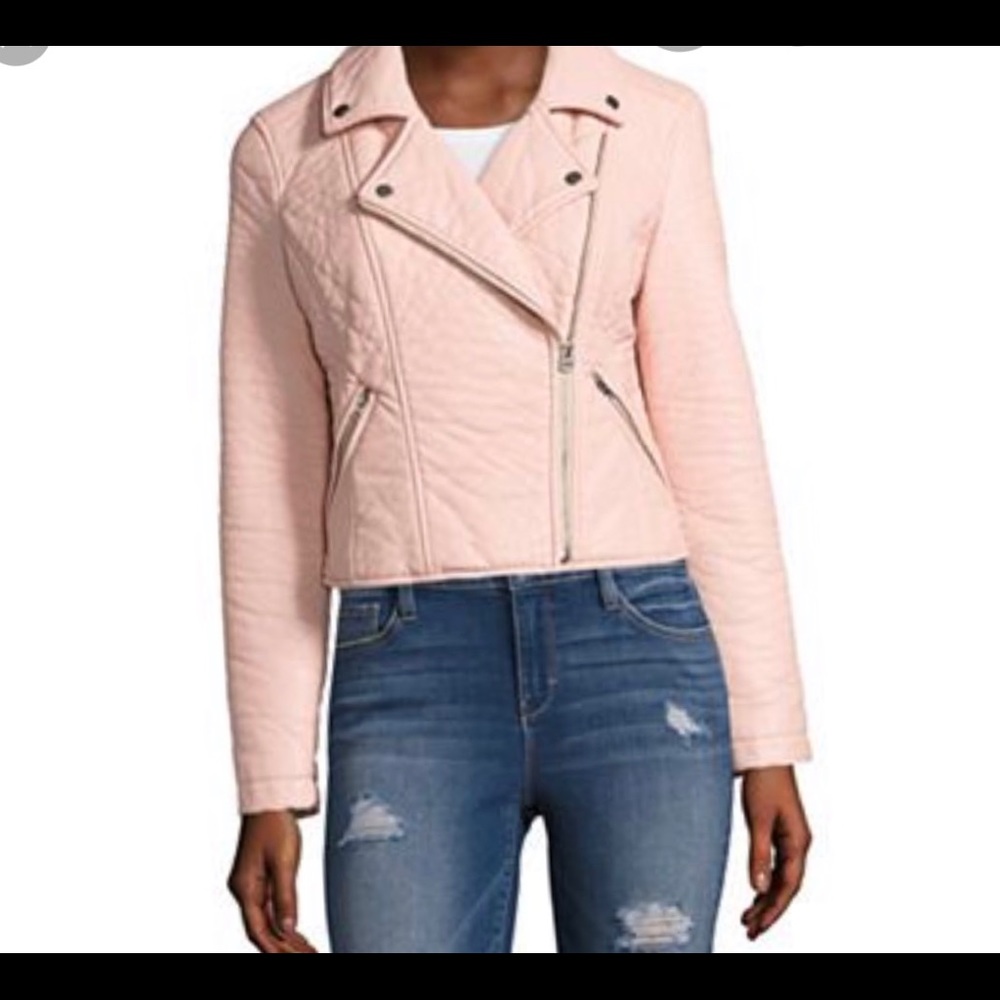 💟Light pink faux leather biker jacket
